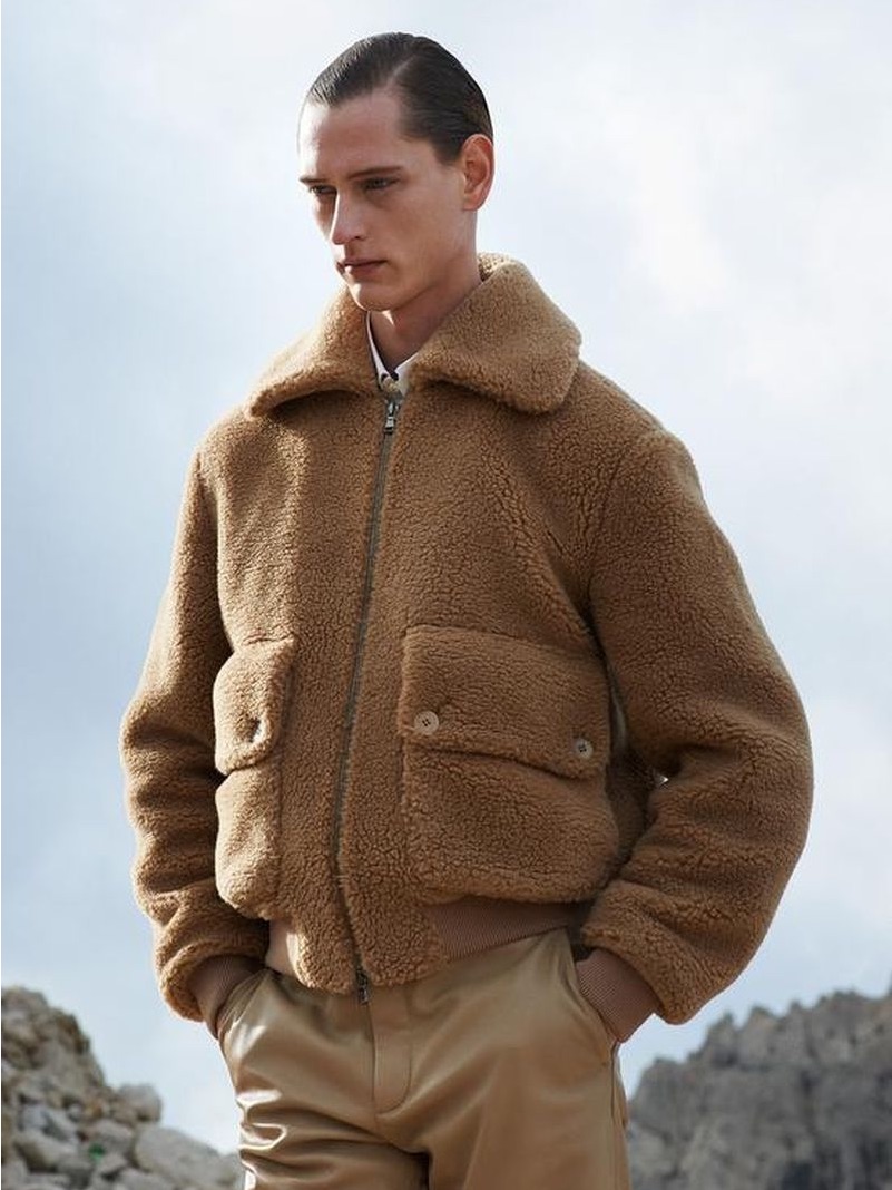 Carven Teddy Bear Alpaca Jacket In Tan Size 52/M